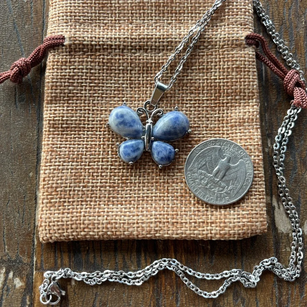 Sodalite Butterfly Necklace Sodalite Pendant Howlite Necklace Saggitarius Gift